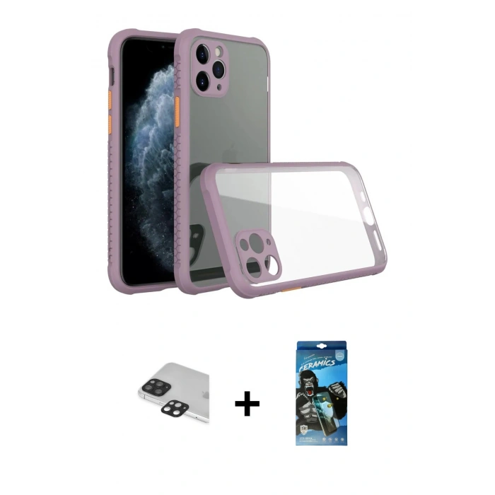 MARSİLYAN™- iPhone 11 Pro Max Kılıf Nova Asil Özel Seri - Siyah 34D Izgaralı Cam + Siyah Pers Alüminyum Kamera Lens