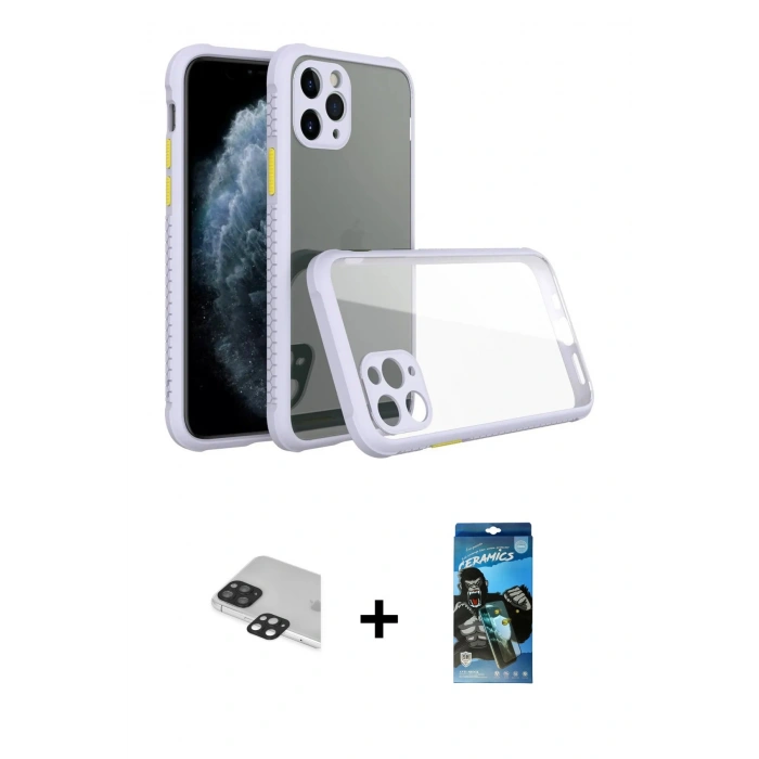 MARSİLYAN™- iPhone 11 Pro Max Kılıf Nova Asil Özel Seri - Siyah 34D Izgaralı Cam + Siyah Pers Alüminyum Kamera Lens
