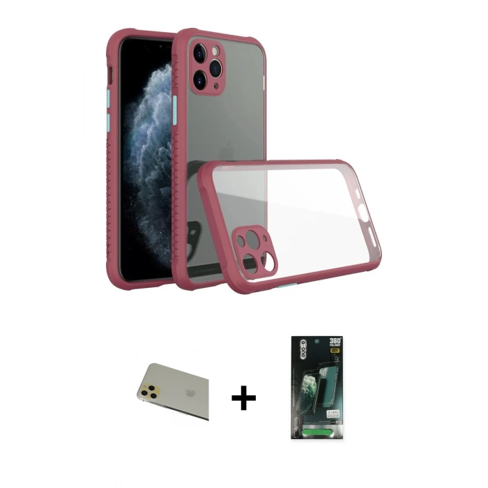 MARSİLYAN™- iPhone 11 Pro Max Kılıf Nova Asil Özel Seri - Siyah 360 Mat Full Body Arka Koruyucu + Rainbow Kamera Lens Koruma Cam - GD
