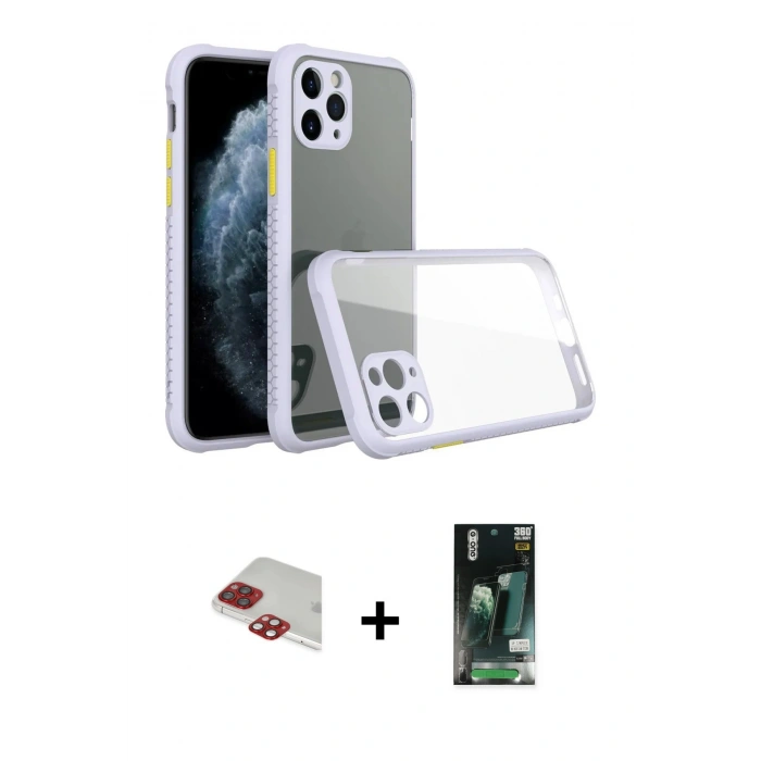 MARSİLYAN™- iPhone 11 Pro Max Kılıf Nova Asil Özel Seri - Siyah 360 Mat Full Body Arka Koruyucu + Kırmızı Pers Alüminyum Kamera Lens