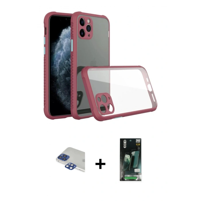 MARSİLYAN™- iPhone 11 Pro Max Kılıf Nova Asil Özel Seri - Siyah 360 Mat Full Body Arka Koruyucu + Lacivert Pers Alüminyum Kamera Lens
