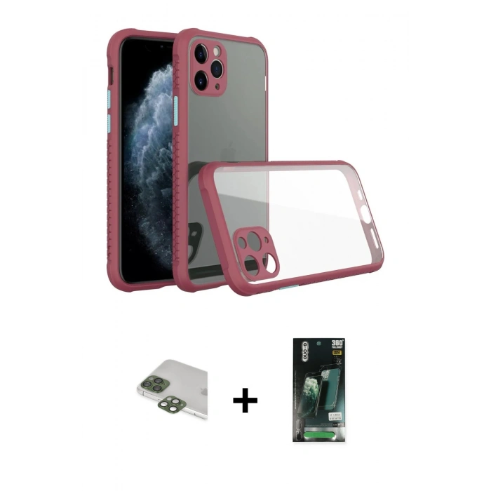 MARSİLYAN™- iPhone 11 Pro Max Kılıf Nova Asil Özel Seri - Siyah 360 Mat Full Body Arka Koruyucu + Pers Alüminyum Kamera Lens - YL