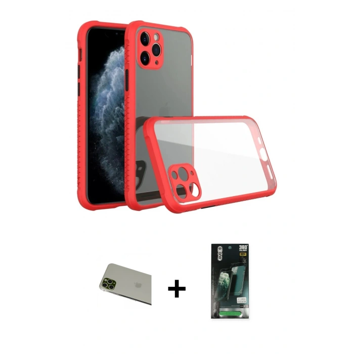 MARSİLYAN™- iPhone 11 Pro Max Kılıf Nova Asil Özel Seri - Siyah 360 Mat Full Body Arka Koruyucu + Rainbow Kamera Lens Koruma Cam - YL