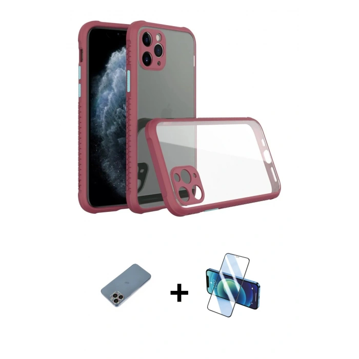 MARSİLYAN™- iPhone 11 Pro Max Kılıf Nova Asil Özel Seri - Siyah 3D Antistatik Cam Ekran Koruyucu + Shine Kamera Lens Koruma Cam - GI