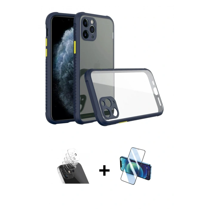 MARSİLYAN™- iPhone 11 Pro Max Kılıf Nova Asil Özel Seri - Siyah 3D Antistatik Cam Ekran Koruyucu + Kamera Lens Koruma Cam - SF