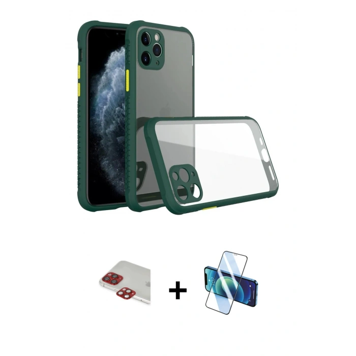MARSİLYAN™- iPhone 11 Pro Max Kılıf Nova Asil Özel Seri - Siyah 3D Antistatik Cam Ekran Koruyucu + Pers Alüminyum Kamera Lens - KI