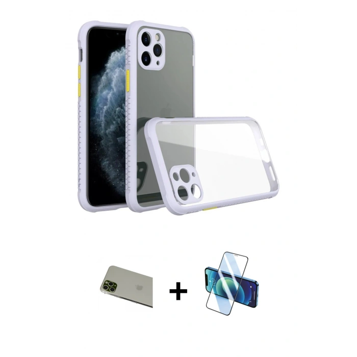 MARSİLYAN™- iPhone 11 Pro Max Kılıf Nova Asil Özel Seri - Siyah 3D Antistatik Cam Ekran Koruyucu + Rainbow Kamera Lens Koruma Cam - YL