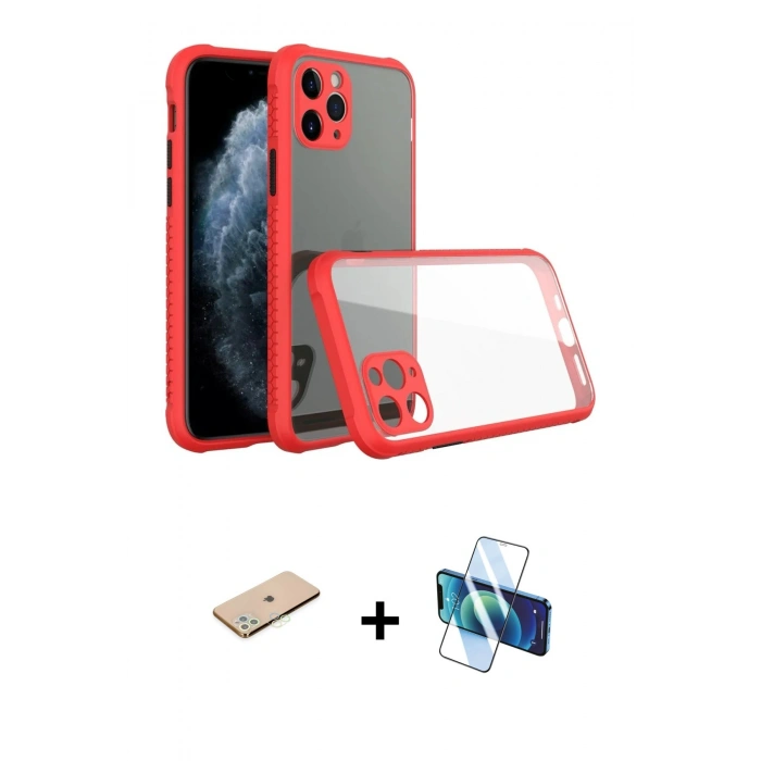 MARSİLYAN™- iPhone 11 Pro Max Kılıf Nova Asil Özel Seri - Siyah 3D Antistatik Cam Ekran Koruyucu + Renkli Kamera Lens Koruma Cam - YL