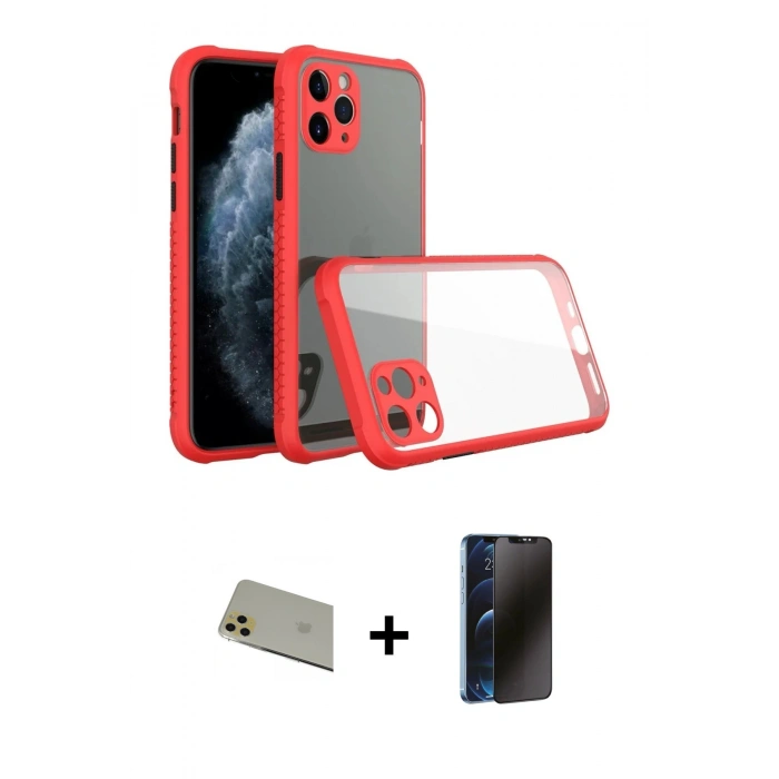 MARSİLYAN™- iPhone 11 Pro Max Kılıf Nova Asil Özel Seri - Siyah 3D Antistatik Hayalet Cam Ekran Koruyucu + Rainbow Kamera Lens Koruma Cam - GD