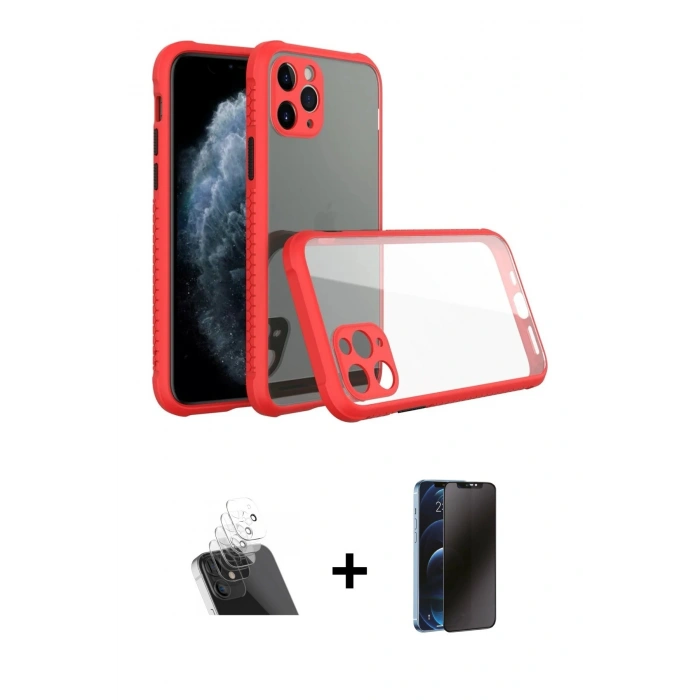 MARSİLYAN™- iPhone 11 Pro Max Kılıf Nova Asil Özel Seri - Siyah 3D Antistatik Hayalet Cam Ekran Koruyucu + Kamera Lens Koruma Cam - SF