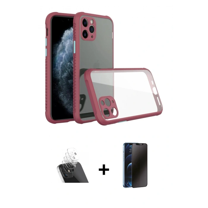 MARSİLYAN™- iPhone 11 Pro Max Kılıf Nova Asil Özel Seri - Siyah 3D Antistatik Hayalet Cam Ekran Koruyucu + Kamera Lens Koruma Cam - SF