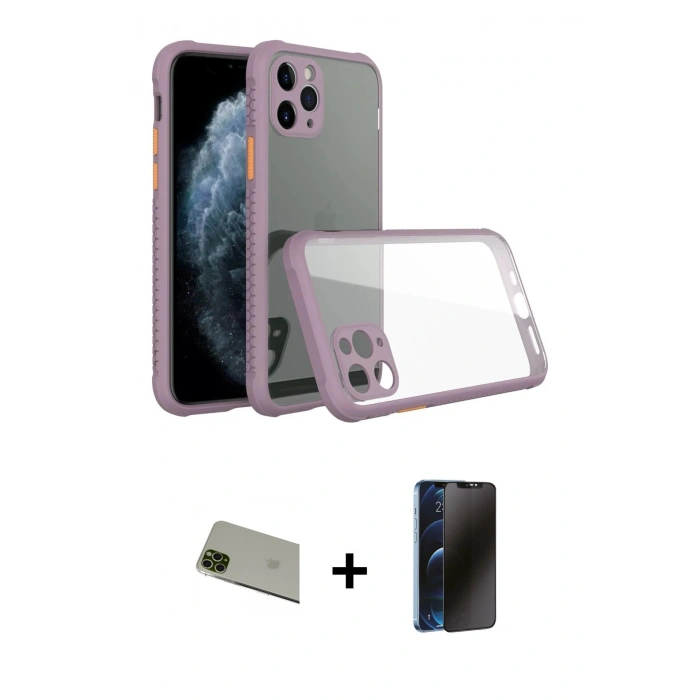 MARSİLYAN™- iPhone 11 Pro Max Kılıf Nova Asil Özel Seri - Siyah 3D Antistatik Hayalet Cam Ekran Koruyucu + Rainbow Kamera Lens Koruma Cam - YL