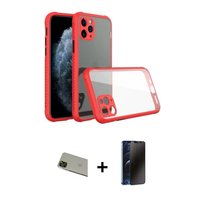MARSİLYAN™- iPhone 11 Pro Max Kılıf Nova Asil Özel Seri - Siyah 3D Antistatik Hayalet Cam Ekran Koruyucu + Rainbow Kamera Lens Koruma Cam - YL
