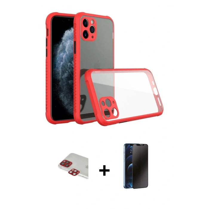 MARSİLYAN™- iPhone 11 Pro Max Kılıf Nova Asil Özel Seri - Siyah 3D Antistatik Hayalet Cam Ekran Koruyucu + Pers Alüminyum Kamera Lens - KI