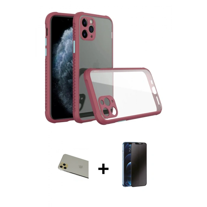 MARSİLYAN™- iPhone 11 Pro Max Kılıf Nova Asil Özel Seri - Siyah 3D Antistatik Hayalet Cam Ekran Koruyucu + Rainbow Kamera Lens Koruma Cam - GD