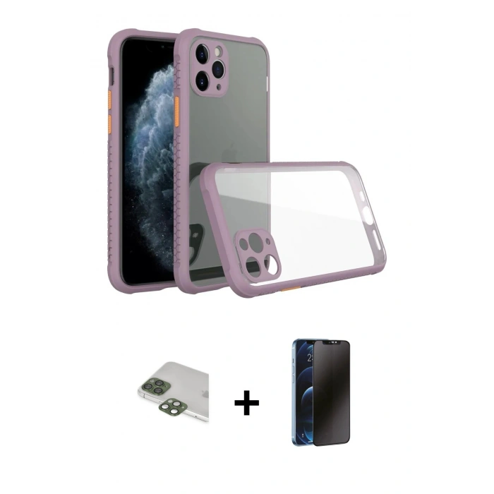 MARSİLYAN™- iPhone 11 Pro Max Kılıf Nova Asil Özel Seri - Siyah 3D Antistatik Hayalet Cam Ekran Koruyucu + Pers Alüminyum Kamera Lens - YL