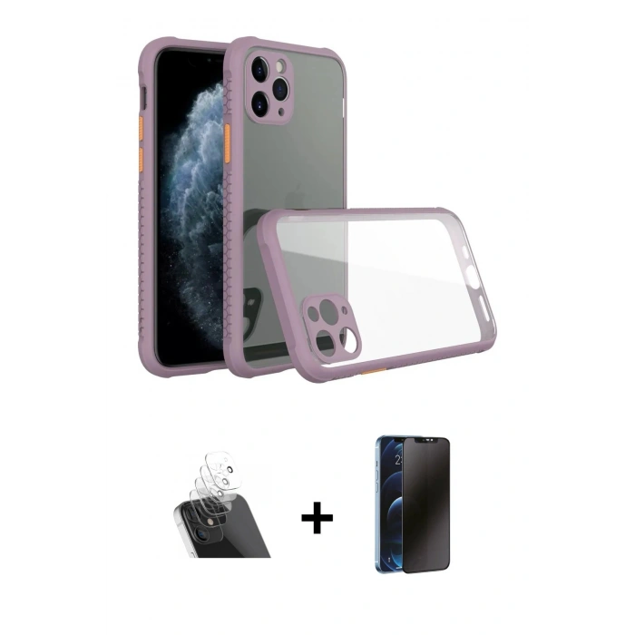 MARSİLYAN™- iPhone 11 Pro Max Kılıf Nova Asil Özel Seri - Siyah 3D Antistatik Hayalet Cam Ekran Koruyucu + Kamera Lens Koruma Cam - SF