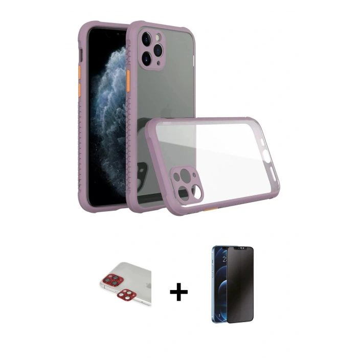 MARSİLYAN™- iPhone 11 Pro Max Kılıf Nova Asil Özel Seri - Siyah 3D Antistatik Hayalet Cam Ekran Koruyucu + Pers Alüminyum Kamera Lens - KI