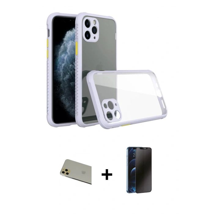 MARSİLYAN™- iPhone 11 Pro Max Kılıf Nova Asil Özel Seri - Siyah 3D Antistatik Hayalet Cam Ekran Koruyucu + Rainbow Kamera Lens Koruma Cam - GD