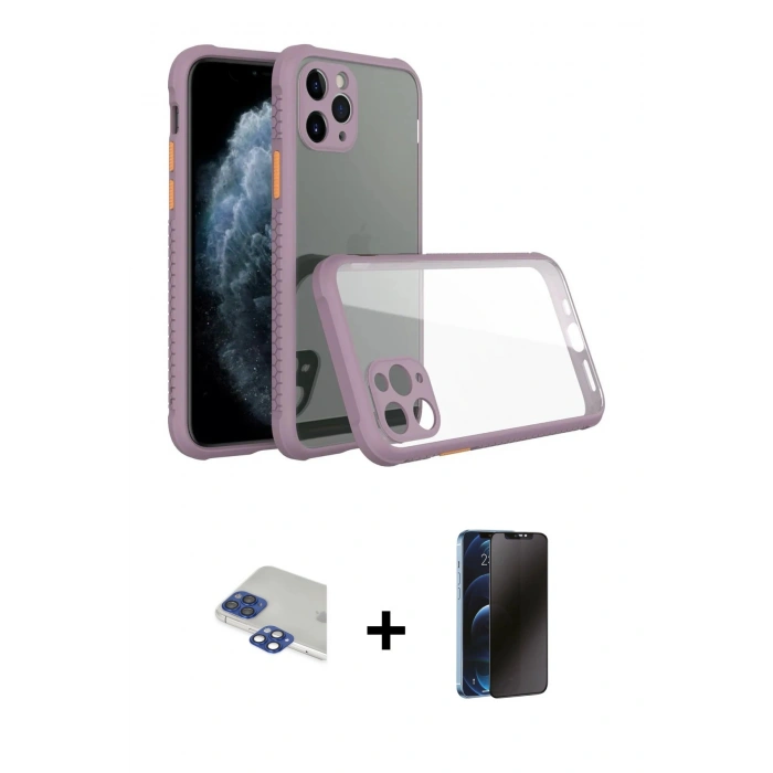 MARSİLYAN™- iPhone 11 Pro Max Kılıf Nova Asil Özel Seri - Siyah 3D Antistatik Hayalet Cam Ekran Koruyucu + Pers Alüminyum Kamera Lens - LT