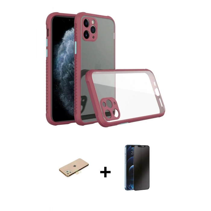 MARSİLYAN™- iPhone 11 Pro Max Kılıf Nova Asil Özel Seri - Siyah 3D Antistatik Hayalet Cam Ekran Koruyucu + Renkli Kamera Lens Koruma Cam - SI