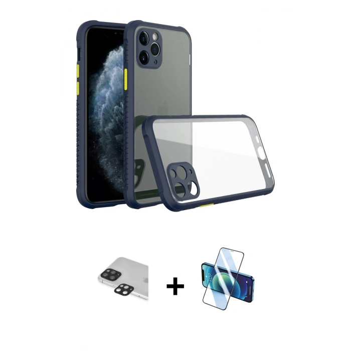 MARSİLYAN™- iPhone 11 Pro Max Kılıf Nova Asil Özel Seri - Siyah 3D Antistatik Seramik Nano Ekran Koruyucu + Pers Alüminyum Kamera Lens - SH
