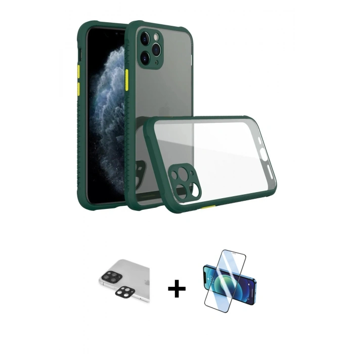MARSİLYAN™- iPhone 11 Pro Max Kılıf Nova Asil Özel Seri - Siyah 3D Antistatik Seramik Nano Ekran Koruyucu + Pers Alüminyum Kamera Lens - SH