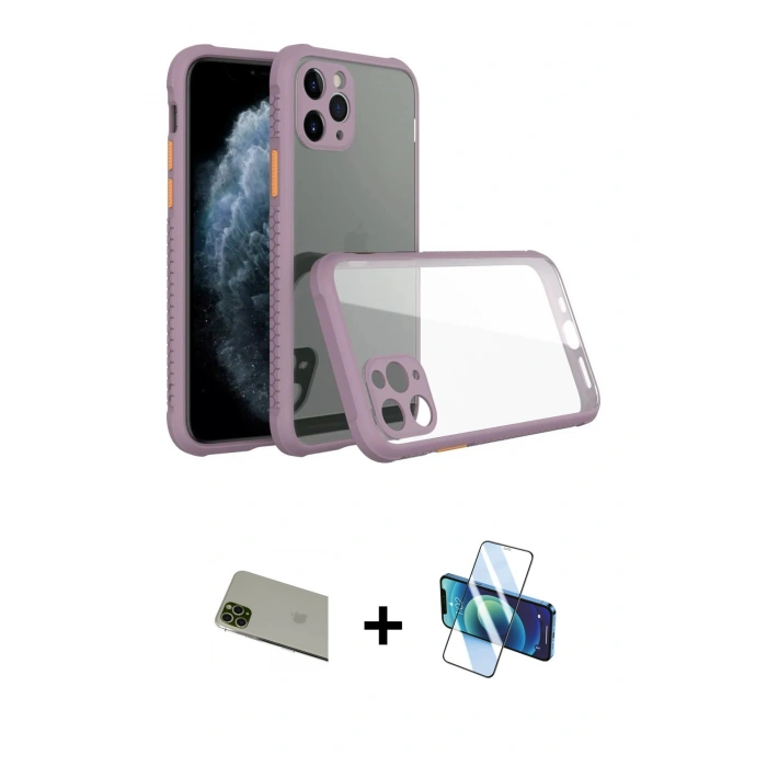 MARSİLYAN™- iPhone 11 Pro Max Kılıf Nova Asil Özel Seri - Siyah 3D Antistatik Seramik Nano Ekran Koruyucu + Rainbow Kamera Lens Koruma Cam - YL