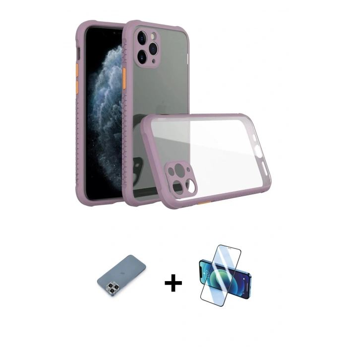 MARSİLYAN™- iPhone 11 Pro Max Kılıf Nova Asil Özel Seri - Siyah 3D Antistatik Seramik Nano Ekran Koruyucu + Metal Kamera Lens Koruma Cam - GS