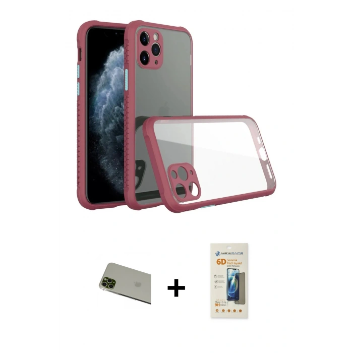 MARSİLYAN™- iPhone 11 Pro Max Kılıf Nova Asil Özel Seri - Siyah 6D Mat Seramik Hayalet Nano Ekran Koruyucu + Rainbow Kamera Lens Koruma Cam - YL