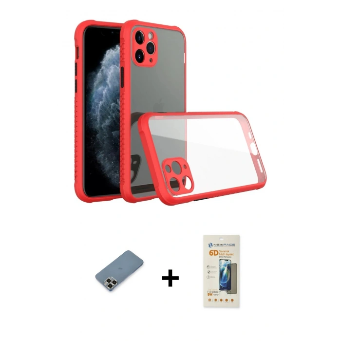 MARSİLYAN™- iPhone 11 Pro Max Kılıf Nova Asil Özel Seri - Siyah 6D Mat Seramik Hayalet Nano Ekran Koruyucu + Metal Kamera Lens Koruma Cam - GD