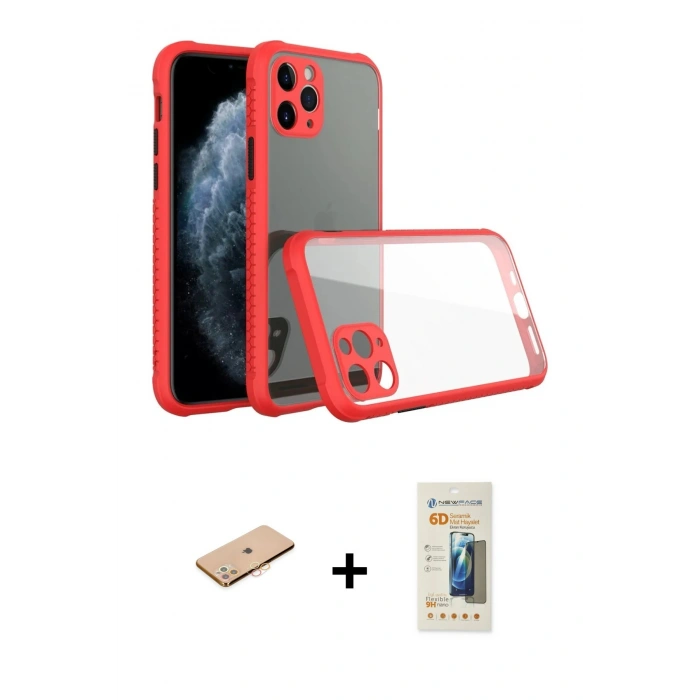 MARSİLYAN™- iPhone 11 Pro Max Kılıf Nova Asil Özel Seri - Siyah 6D Mat Seramik Hayalet Nano Ekran Koruyucu + Renkli Kamera Lens Koruma Cam - TU