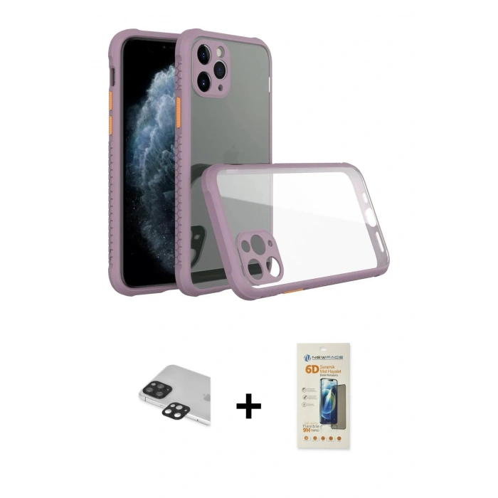MARSİLYAN™- iPhone 11 Pro Max Kılıf Nova Asil Özel Seri - Siyah 6D Mat Seramik Hayalet Nano Ekran Koruyucu + Pers Alüminyum Kamera Lens - SH