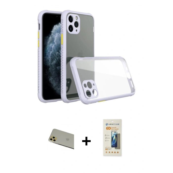 MARSİLYAN™- iPhone 11 Pro Max Kılıf Nova Asil Özel Seri - Siyah 6D Mat Seramik Hayalet Nano Ekran Koruyucu + Rainbow Kamera Lens Koruma Cam - GD