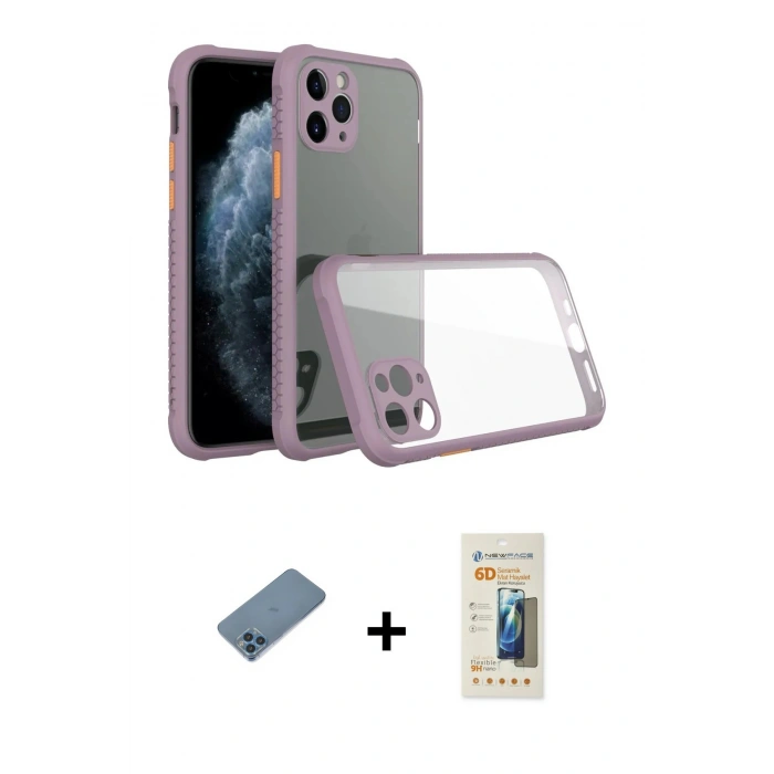 MARSİLYAN™- iPhone 11 Pro Max Kılıf Nova Asil Özel Seri - Siyah 6D Mat Seramik Hayalet Nano Ekran Koruyucu + Shine Kamera Lens Koruma Cam - MI