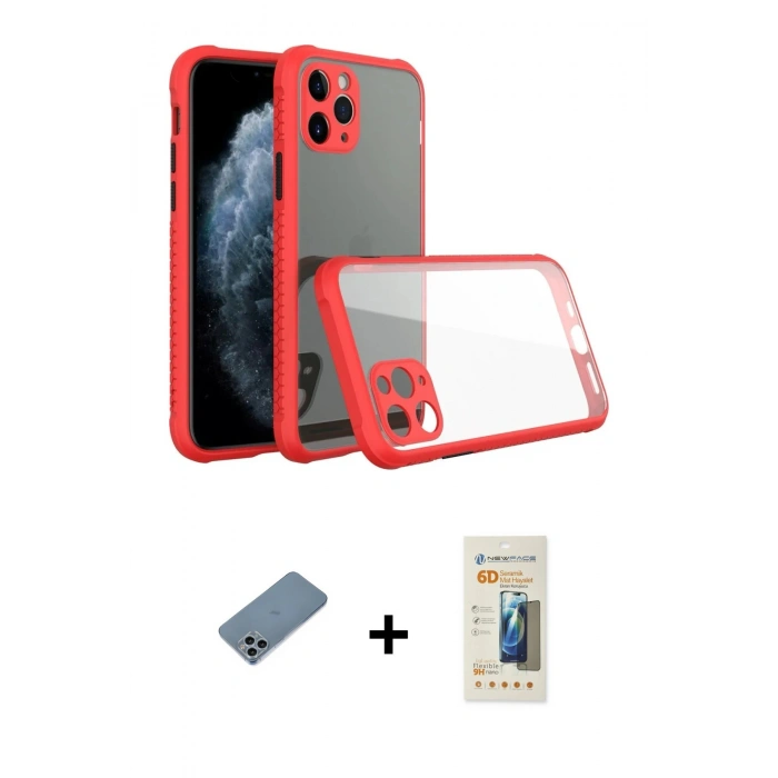 MARSİLYAN™- iPhone 11 Pro Max Kılıf Nova Asil Özel Seri - Siyah 6D Mat Seramik Hayalet Nano Ekran Koruyucu + Sierra Blue Shine Kamera Lens Koruma Cam