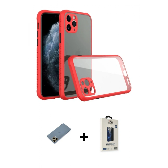 MARSİLYAN™- iPhone 11 Pro Max Kılıf Nova Asil Özel Seri - Siyah Bilvis Hayalet Cam Ekran Koruyucu + Shine Kamera Lens Koruma Cam - GD