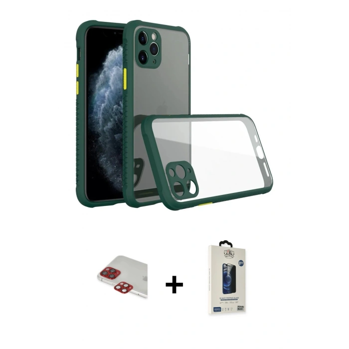 MARSİLYAN™- iPhone 11 Pro Max Kılıf Nova Asil Özel Seri - Siyah Bilvis Hayalet Cam Ekran Koruyucu + Pers Alüminyum Kamera Lens - KI