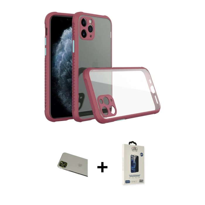 MARSİLYAN™- iPhone 11 Pro Max Kılıf Nova Asil Özel Seri - Siyah Bilvis Hayalet Cam Ekran Koruyucu + Rainbow Kamera Lens Koruma Cam - YL