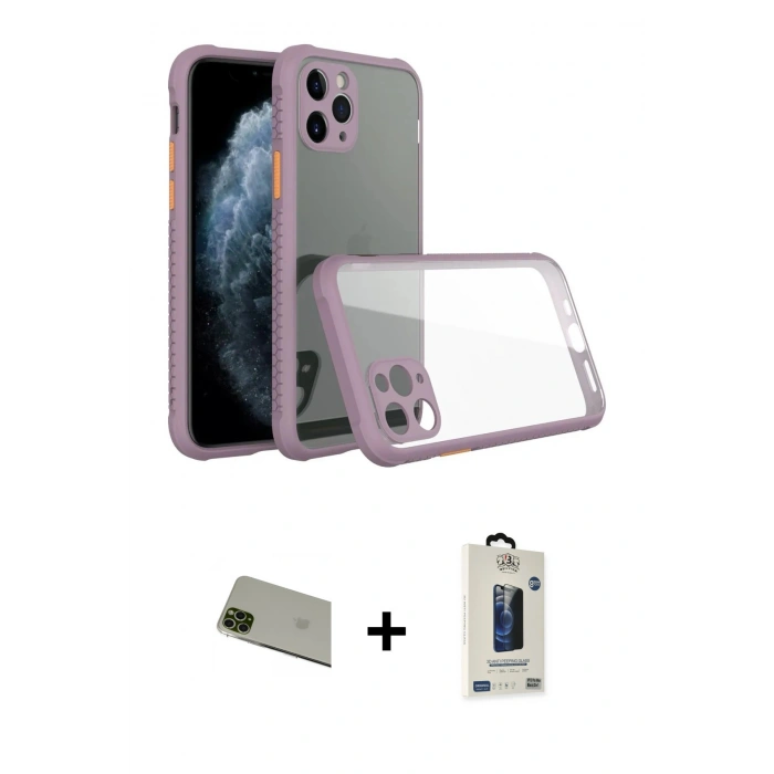 MARSİLYAN™- iPhone 11 Pro Max Kılıf Nova Asil Özel Seri - Siyah Bilvis Hayalet Cam Ekran Koruyucu + Rainbow Kamera Lens Koruma Cam - YL