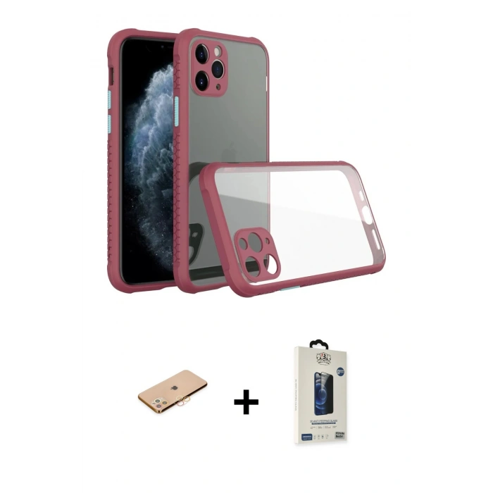 MARSİLYAN™- iPhone 11 Pro Max Kılıf Nova Asil Özel Seri - Siyah Bilvis Hayalet Cam Ekran Koruyucu + Renkli Kamera Lens Koruma Cam - TU