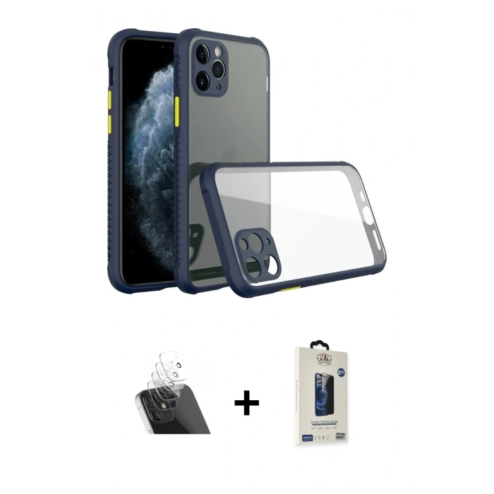 MARSİLYAN™- iPhone 11 Pro Max Kılıf Nova Asil Özel Seri - Siyah Bilvis Hayalet Cam Ekran Koruyucu + Kamera Lens Koruma Cam - SF