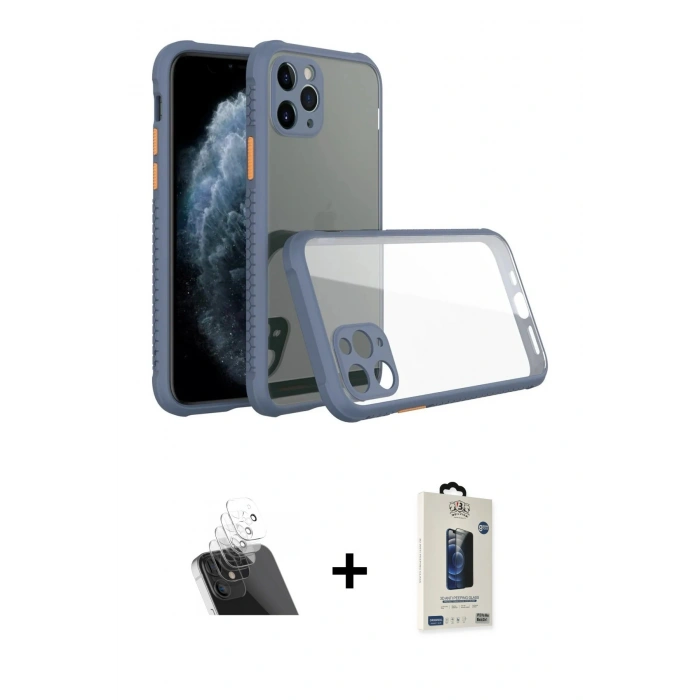 MARSİLYAN™- iPhone 11 Pro Max Kılıf Nova Asil Özel Seri - Siyah Bilvis Hayalet Cam Ekran Koruyucu + Kamera Lens Koruma Cam - SF