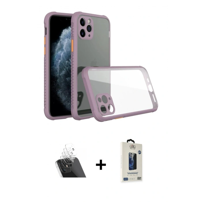 MARSİLYAN™- iPhone 11 Pro Max Kılıf Nova Asil Özel Seri - Siyah Bilvis Hayalet Cam Ekran Koruyucu + Kamera Lens Koruma Cam - SF