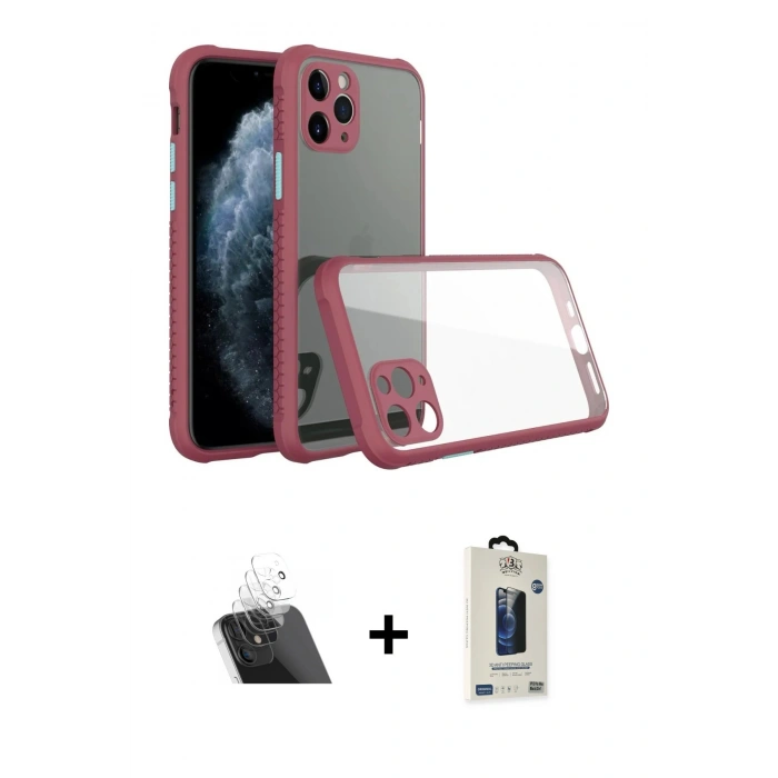 MARSİLYAN™- iPhone 11 Pro Max Kılıf Nova Asil Özel Seri - Siyah Bilvis Hayalet Cam Ekran Koruyucu + Kamera Lens Koruma Cam - SF