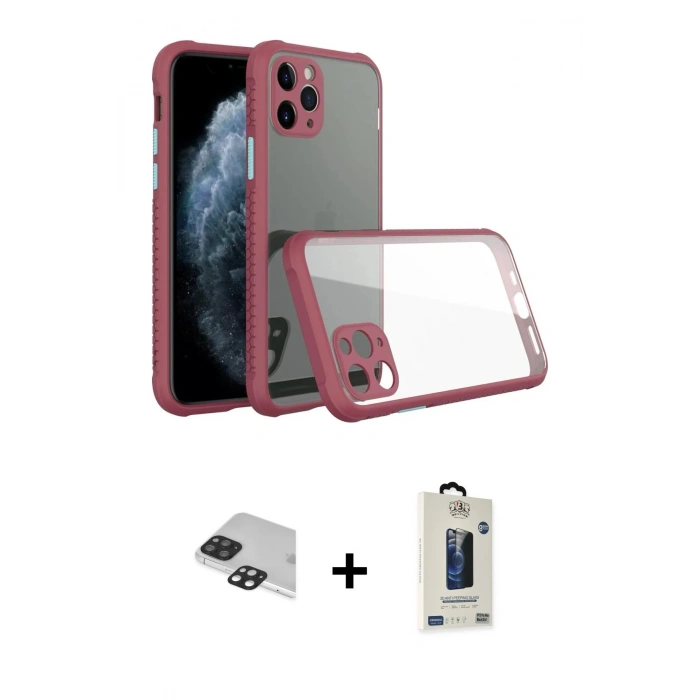 MARSİLYAN™- iPhone 11 Pro Max Kılıf Nova Asil Özel Seri - Siyah Bilvis Hayalet Cam Ekran Koruyucu + Pers Alüminyum Kamera Lens - SH