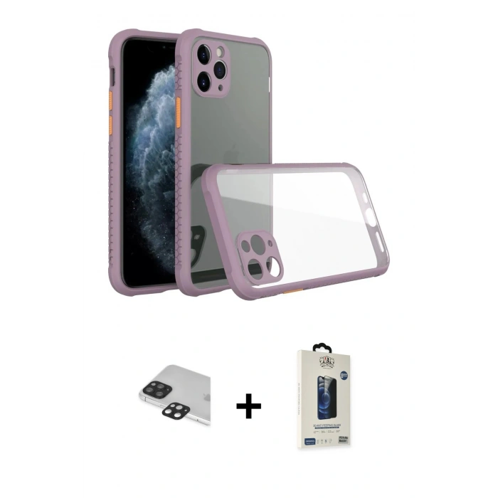 MARSİLYAN™- iPhone 11 Pro Max Kılıf Nova Asil Özel Seri - Siyah Bilvis Hayalet Cam Ekran Koruyucu + Pers Alüminyum Kamera Lens - SH