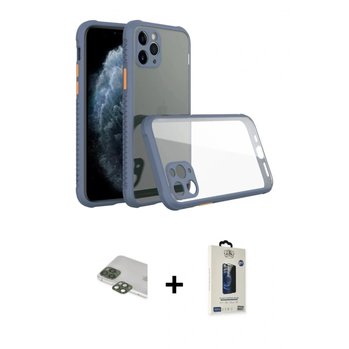 MARSİLYAN™- iPhone 11 Pro Max Kılıf Nova Asil Özel Seri - Siyah Bilvis Hayalet Cam Ekran Koruyucu + Yeşil Pers Alüminyum Kamera Lens