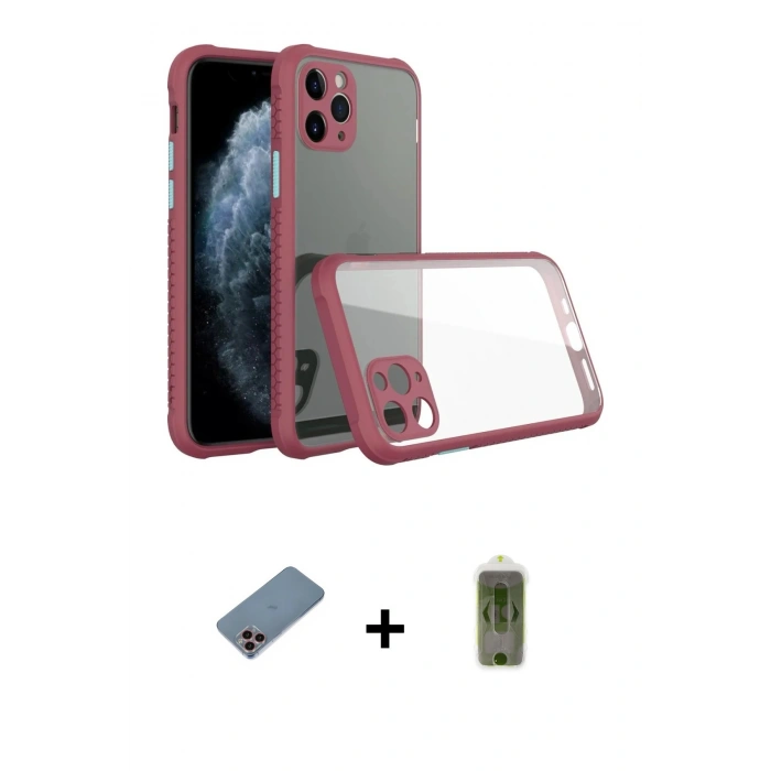 MARSİLYAN™- iPhone 11 Pro Max Kılıf Nova Asil Özel Seri - Siyah Joko Magic 5D Hayalet Cam + Pembe Shine Kamera Lens Koruma Cam