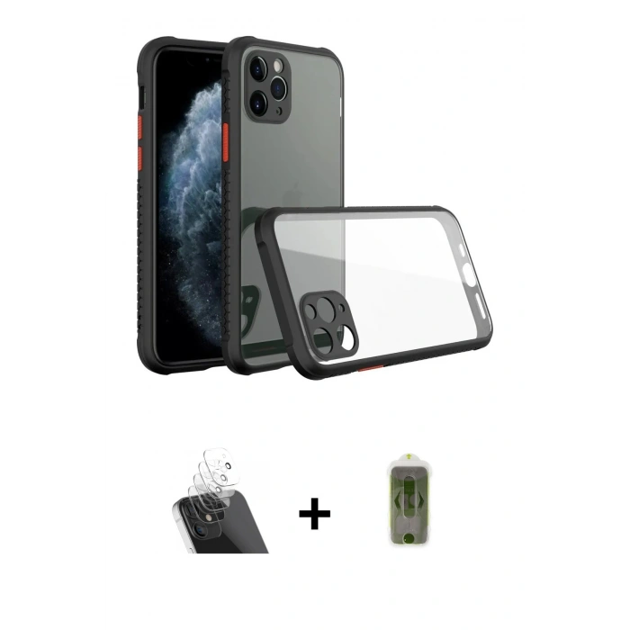 MARSİLYAN™- iPhone 11 Pro Max Kılıf Nova Asil Özel Seri - Siyah Joko Magic 5D Hayalet Cam + Şeffaf Kamera Lens Koruma Cam